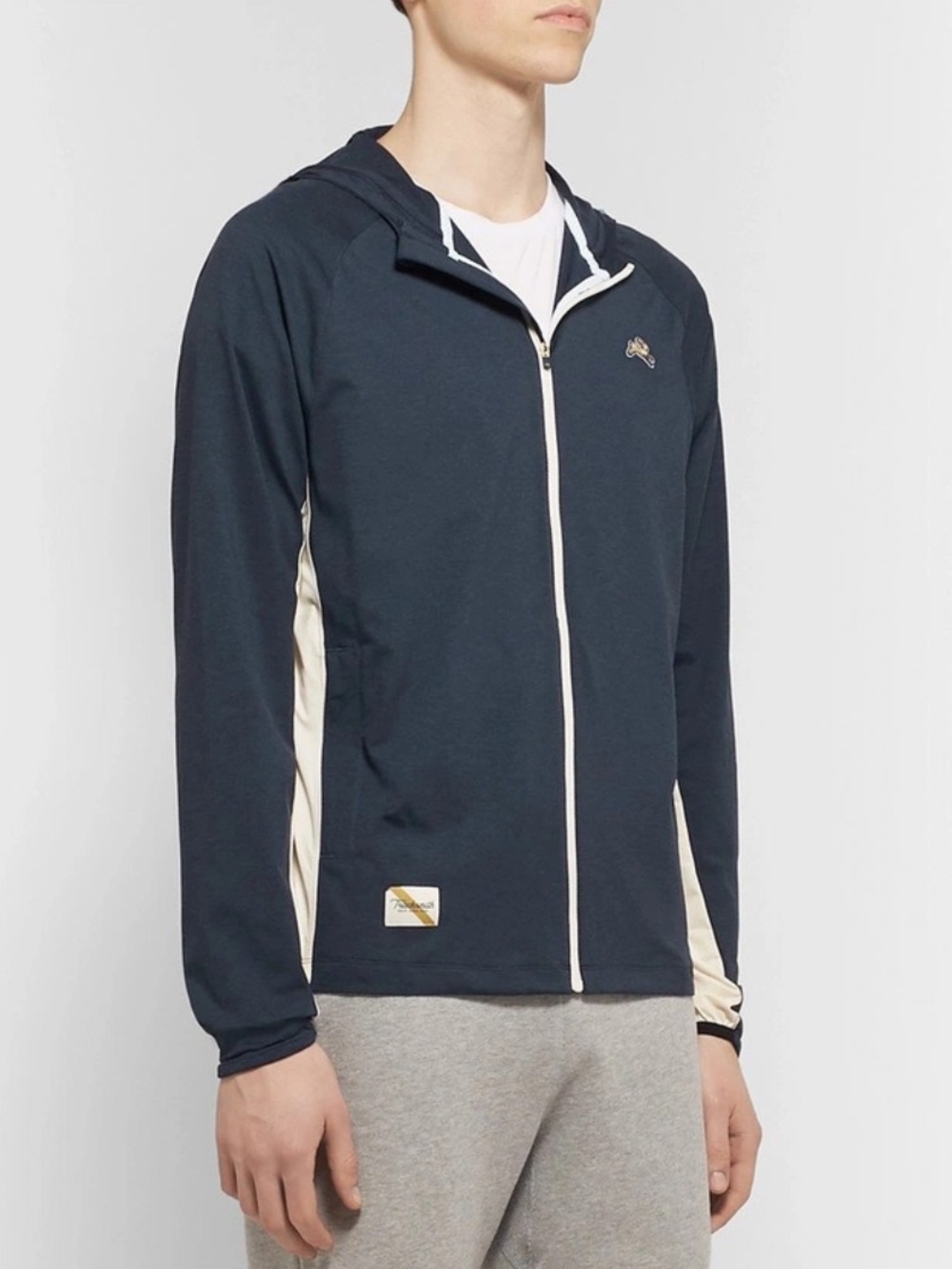Tracksmith Session Mesh-Panelled Stretch-Jersey Hooded Jacket Navy Medium M